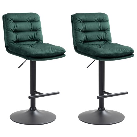 Juego de 2 taburetes de bar Damar en terciopelo negro y verde