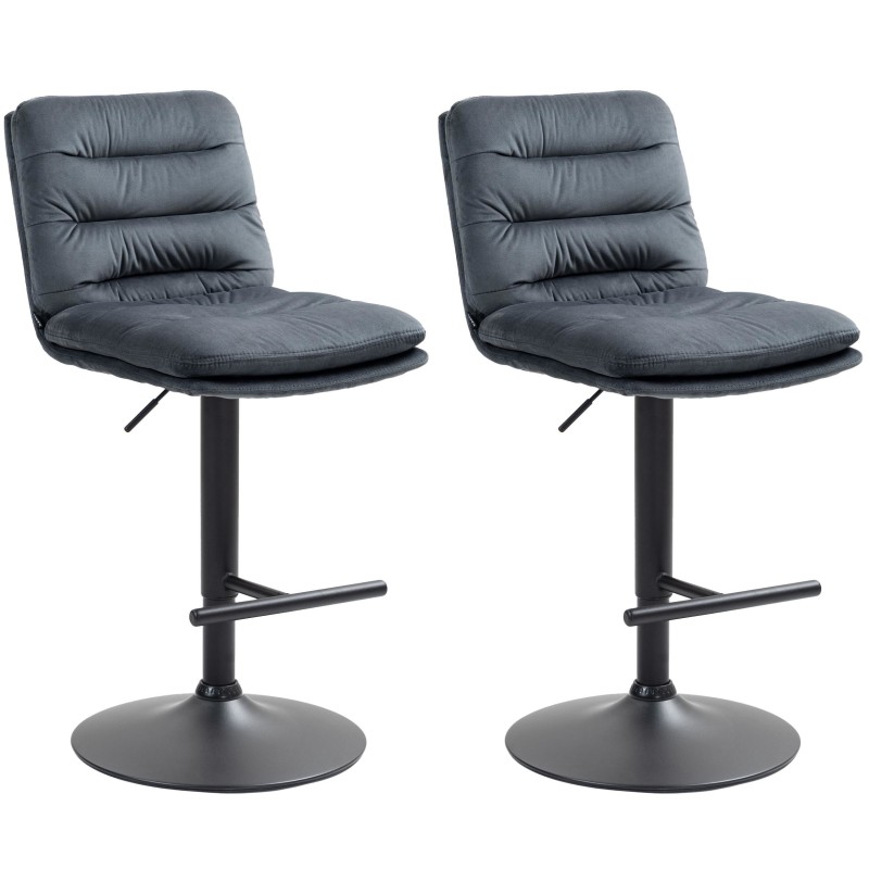 Juego de 2 taburetes de bar Damar en terciopelo negro y gris oscuro
