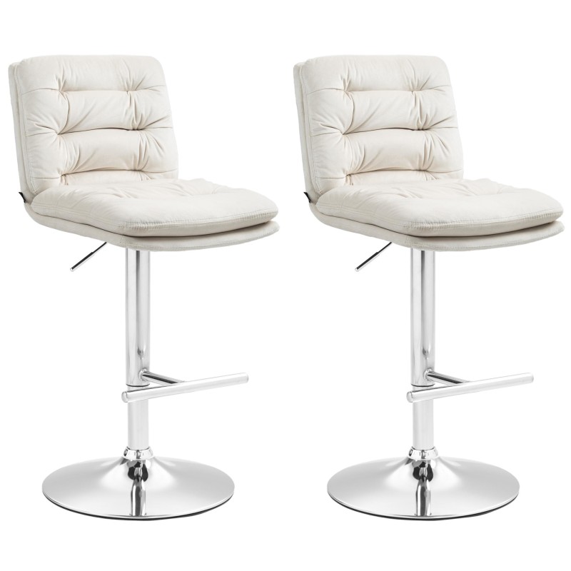 Juego de 2 taburetes de bar de terciopelo cromado color crema Damar