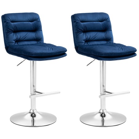 Juego de 2 taburetes de bar Damar en terciopelo azul cromado