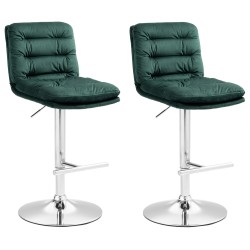 Juego de 2 taburetes de bar cromados de terciopelo verde Damar