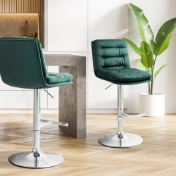 Juego de 2 taburetes de bar cromados de terciopelo verde Damar