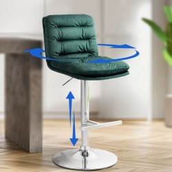 Juego de 2 taburetes de bar cromados de terciopelo verde Damar