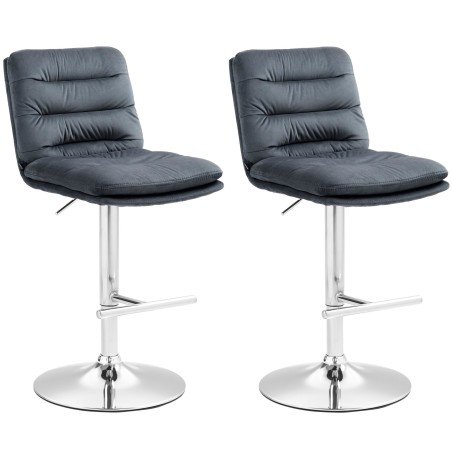 Juego de 2 taburetes de bar Damar en terciopelo gris oscuro cromado