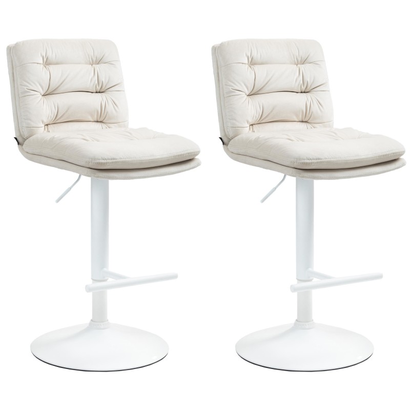 Juego de 2 taburetes de bar de terciopelo blanco crema Damar