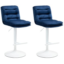 Juego de 2 taburetes de bar Damar en terciopelo blanco y azul