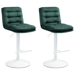 Juego de 2 taburetes de bar Damar en terciopelo blanco y verde