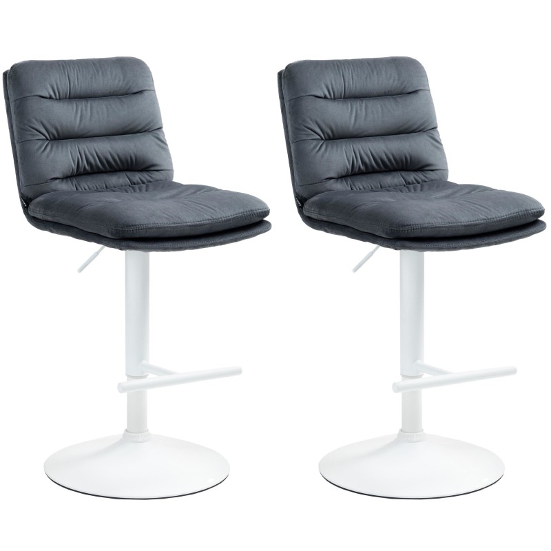 Juego de 2 taburetes de bar Damar en terciopelo blanco y gris oscuro