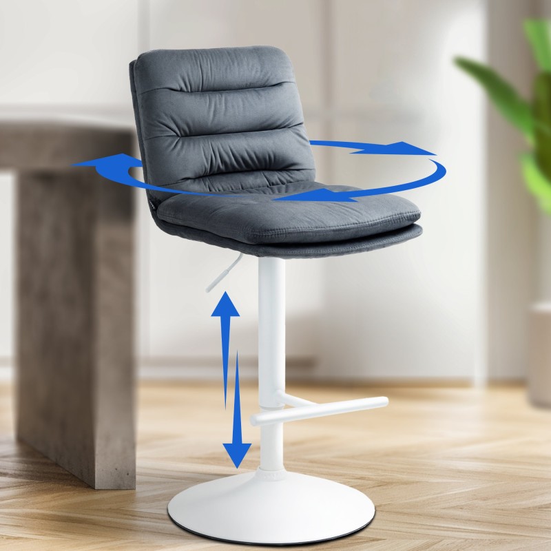 Juego de 2 taburetes de bar Damar en terciopelo blanco y gris oscuro