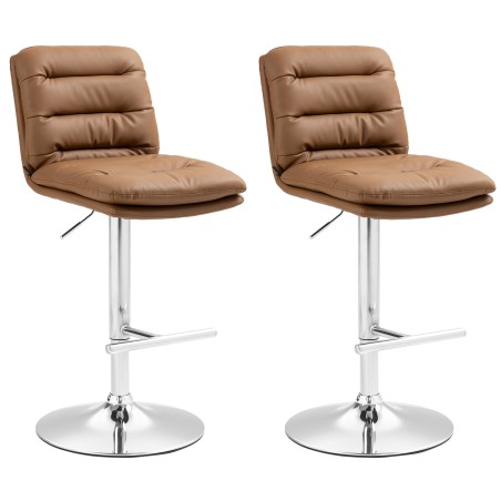 Juego de 2 taburetes de bar Damar en piel sintética cromada marrón claro