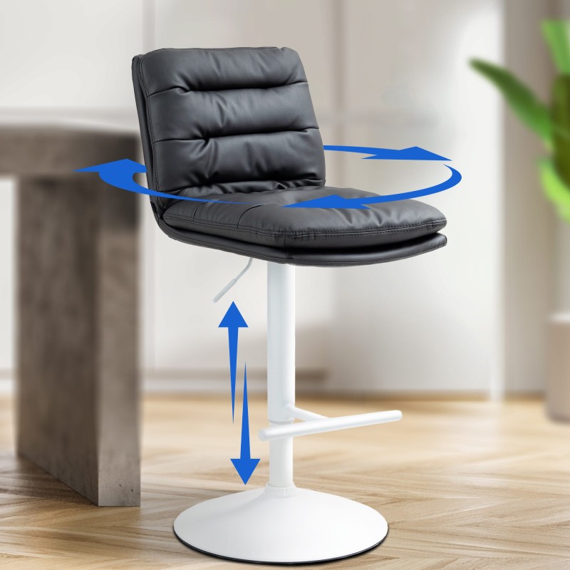 Juego de 2 taburetes de bar Damar, piel sintética, blanco/negro