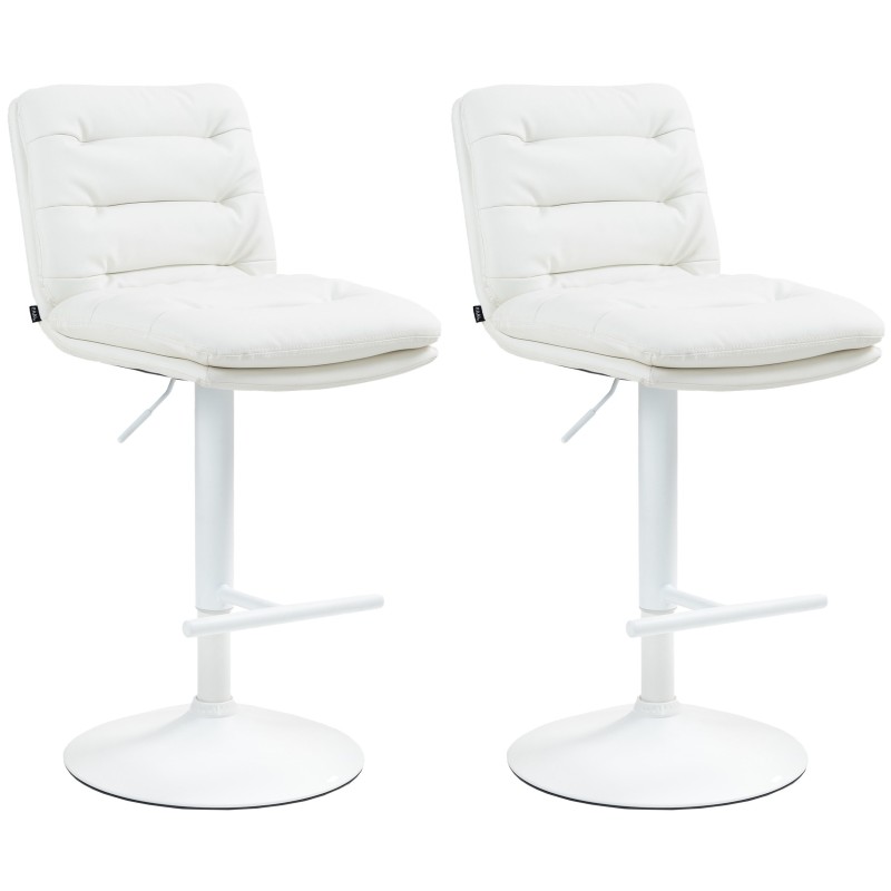 Juego de 2 taburetes de bar Damar, blanco, piel sintética