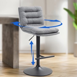 Conjunto de 2 taburetes de bar en tejido Damar negro y gris