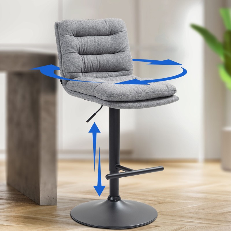 Conjunto de 2 taburetes de bar en tejido Damar negro y gris