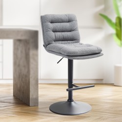 Conjunto de 2 taburetes de bar en tejido Damar negro y gris