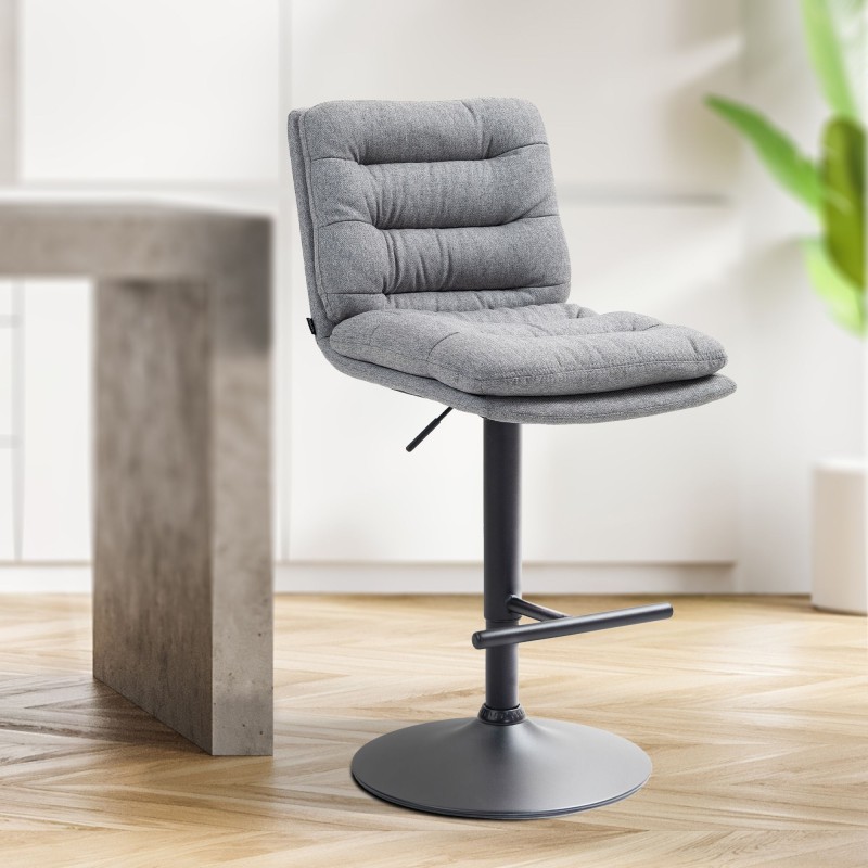 Conjunto de 2 taburetes de bar en tejido Damar negro y gris