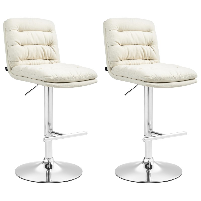 Juego de 2 taburetes de bar Damar en tela cromo crema