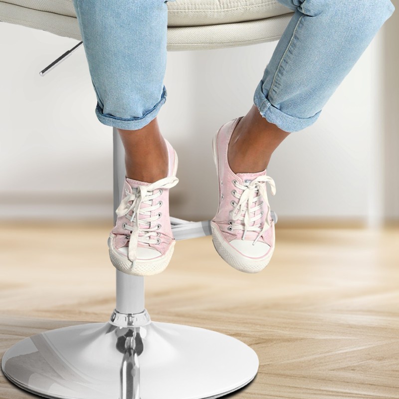 Juego de 2 taburetes de bar Damar en tela cromo crema