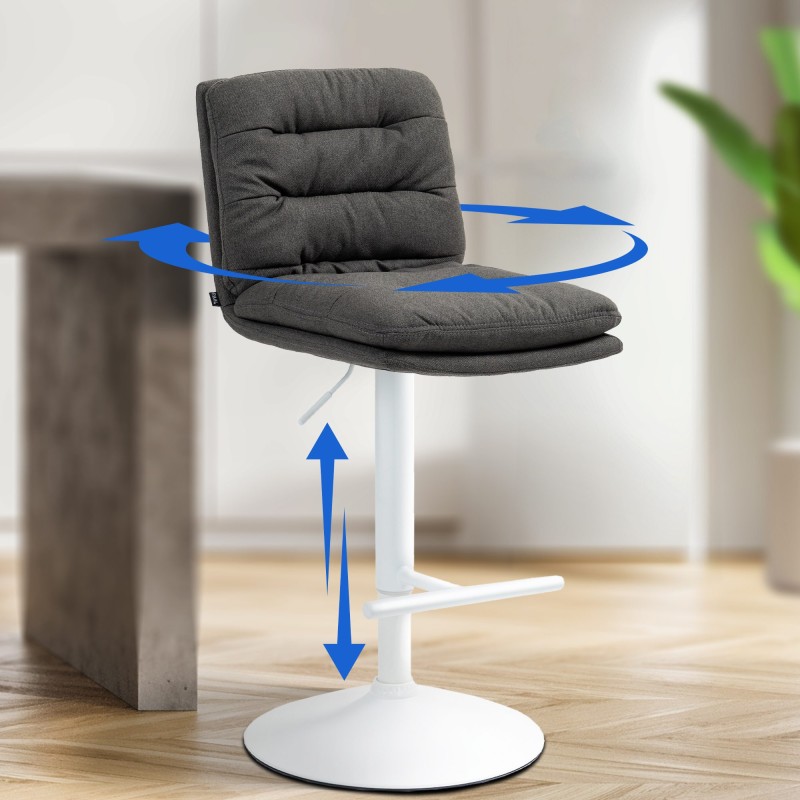 Juego de 2 taburetes de bar de tela Damar en blanco y gris oscuro