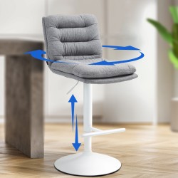 Conjunto de 2 taburetes de bar en tejido Damar blanco y gris