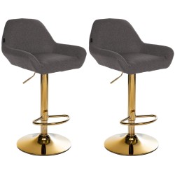 Juego de 2 taburetes de bar Braga Gold en tela gris oscuro