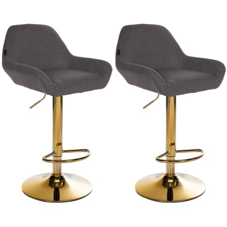 Juego de 2 taburetes de bar Braga Gold en tela gris oscuro
