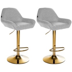 Juego de 2 taburetes de bar Braga Gold en tela gris