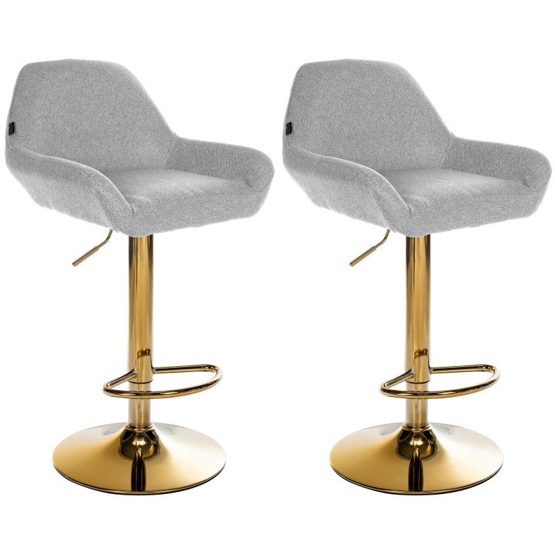 Juego de 2 taburetes de bar Braga Gold en tela gris
