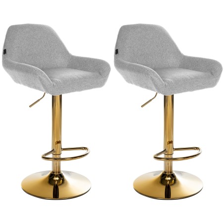 Juego de 2 taburetes de bar Braga Gold en tela gris