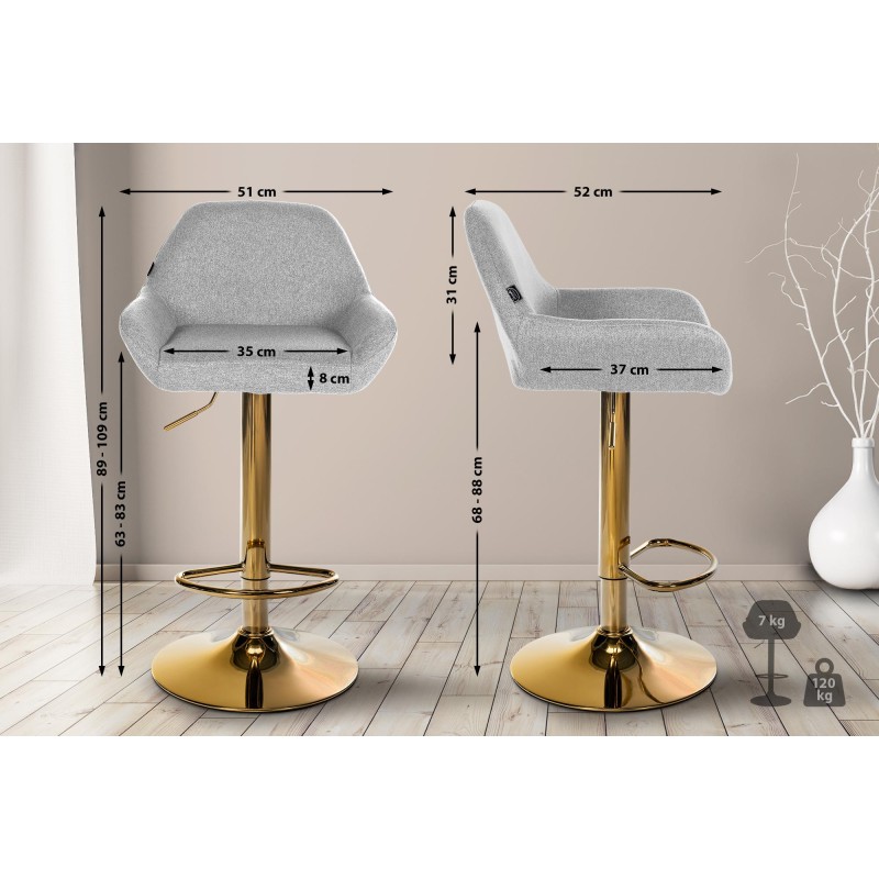 Juego de 2 taburetes de bar Braga Gold en tela gris