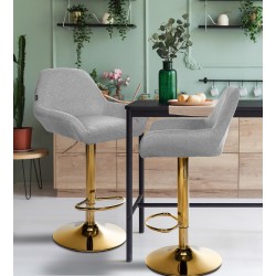 Juego de 2 taburetes de bar Braga Gold en tela gris