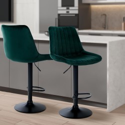 Juego de 2 taburetes de bar Toni en terciopelo negro y verde
