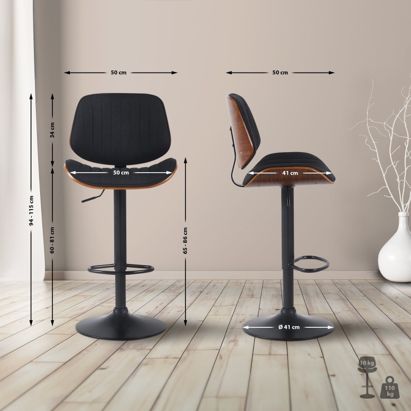 Taburete de bar Clawson en nogal negro/tela negra