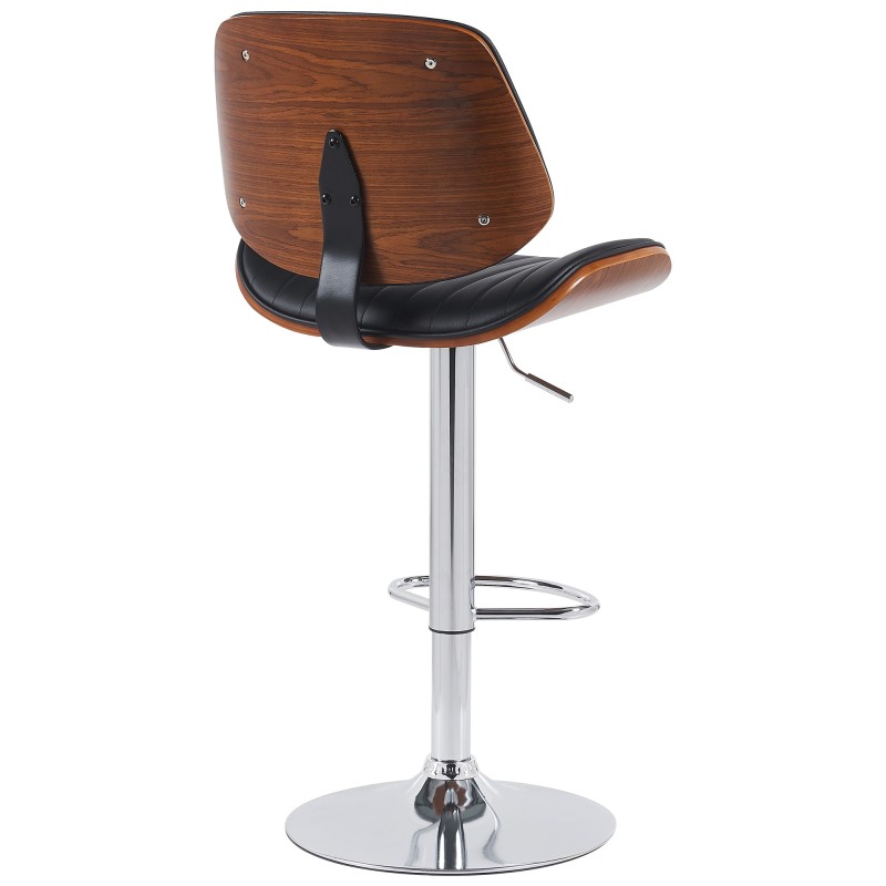 Taburete de bar Clawson, piel sintética, cromado, nogal/negro