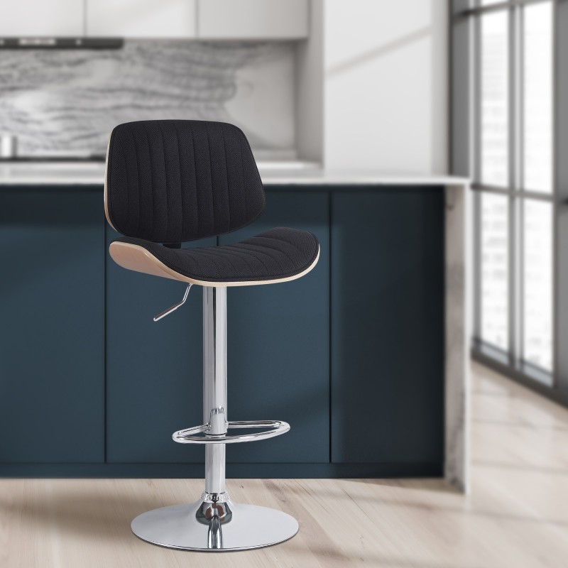 Taburete de bar Clawson en cromo natural/tela negra