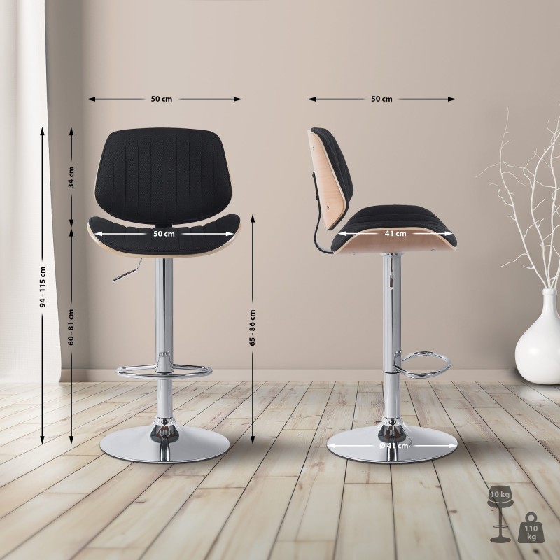 Taburete de bar Clawson en cromo natural/tela negra