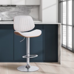 Taburete de bar Clawson cromado con tela en nogal/crema