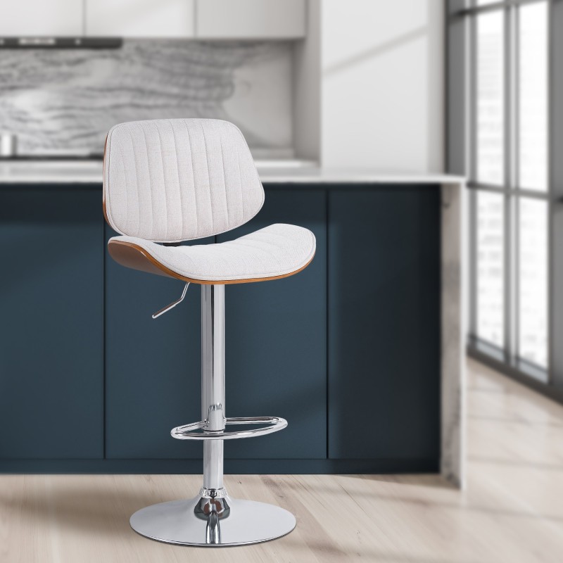 Taburete de bar Clawson cromado con tela en nogal/crema