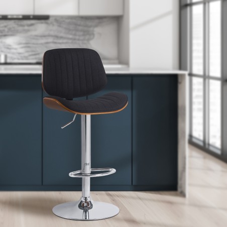Taburete de bar Clawson en tela nogal/cromo negro