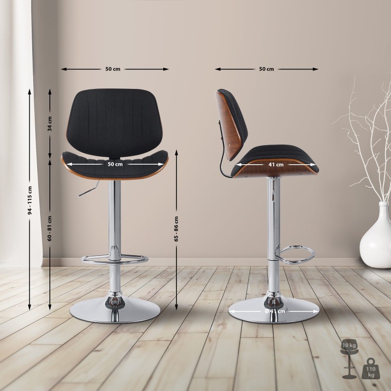 Taburete de bar Clawson en tela nogal/cromo negro