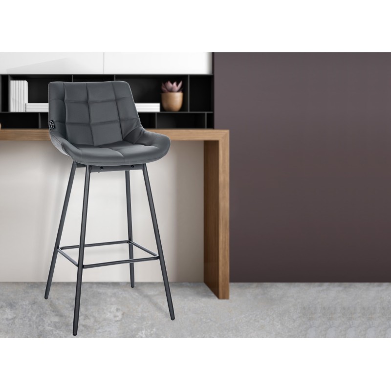 Juego de 4 taburetes de bar giratorios Weston en piel sintética gris