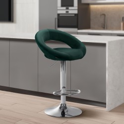Taburete de bar cromado de terciopelo verde Olinda