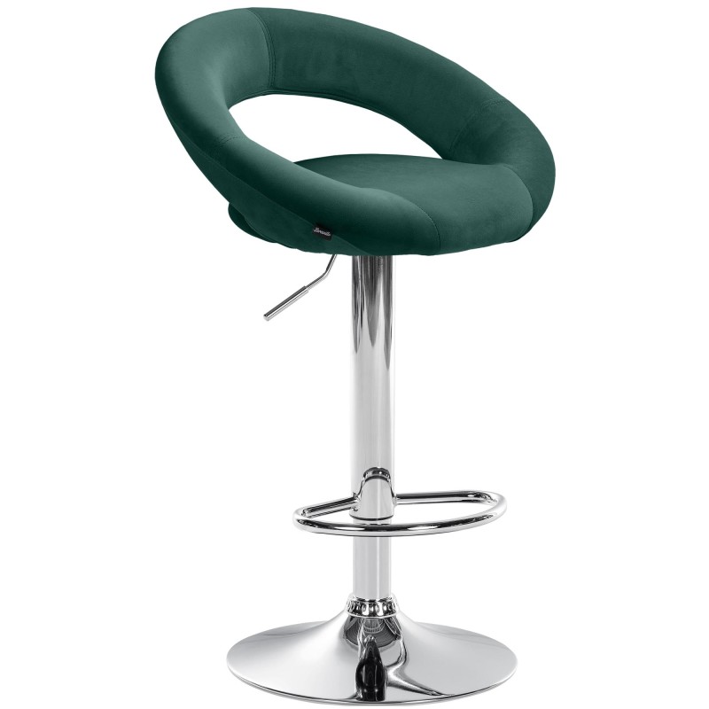 Taburete de bar cromado de terciopelo verde Olinda