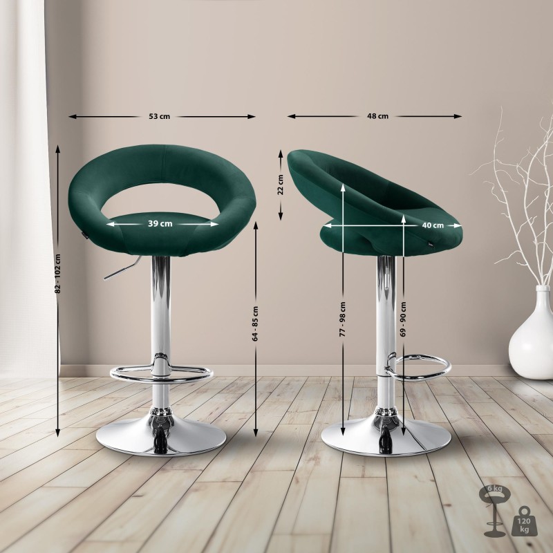 Taburete de bar cromado de terciopelo verde Olinda
