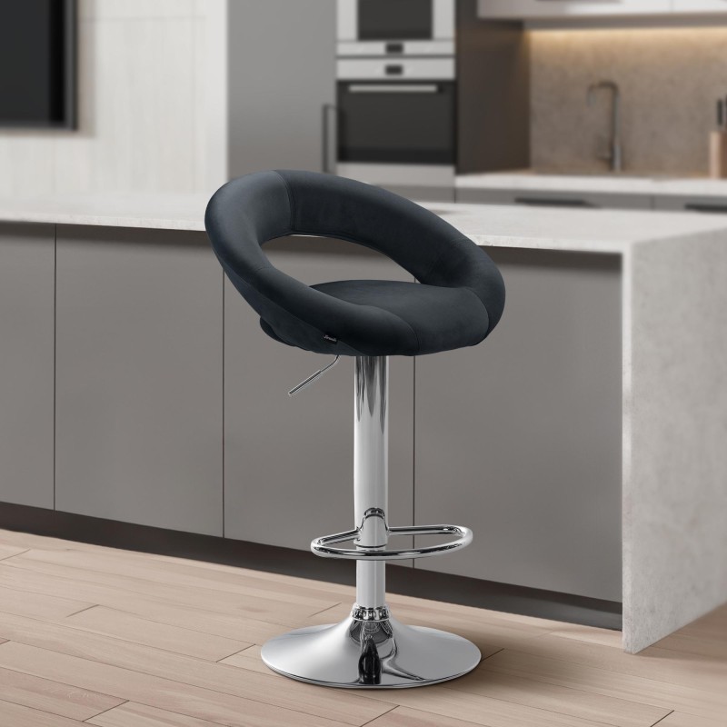 Taburete de bar Olinda terciopelo gris oscuro cromado