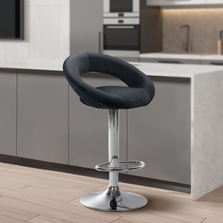 Taburete de bar Olinda terciopelo gris oscuro cromado