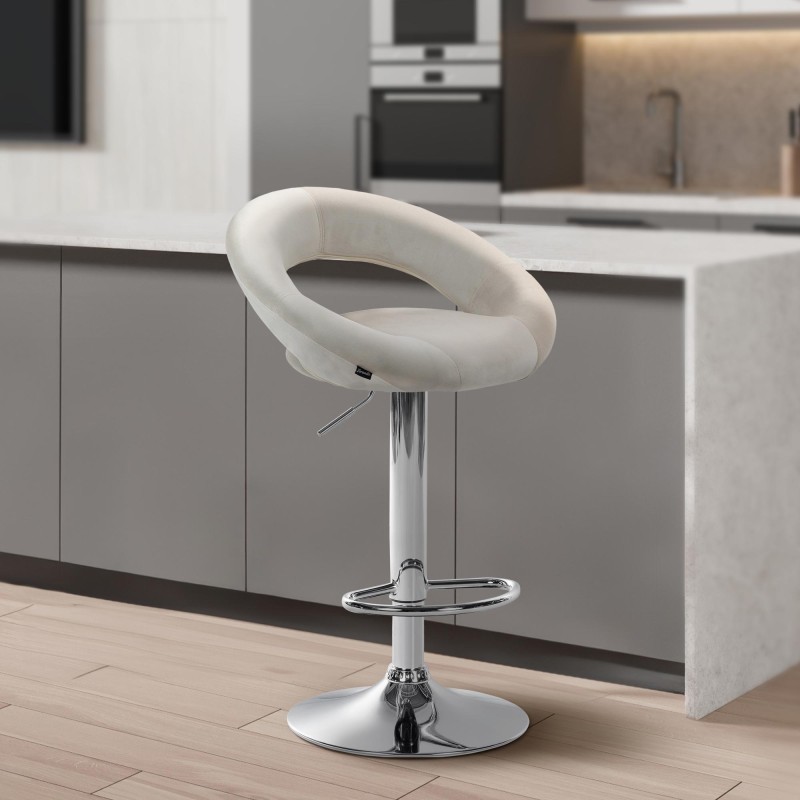 Taburete de bar Olinda de terciopelo cromado color crema