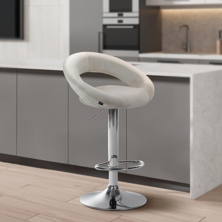 Taburete de bar Olinda de terciopelo cromado color crema