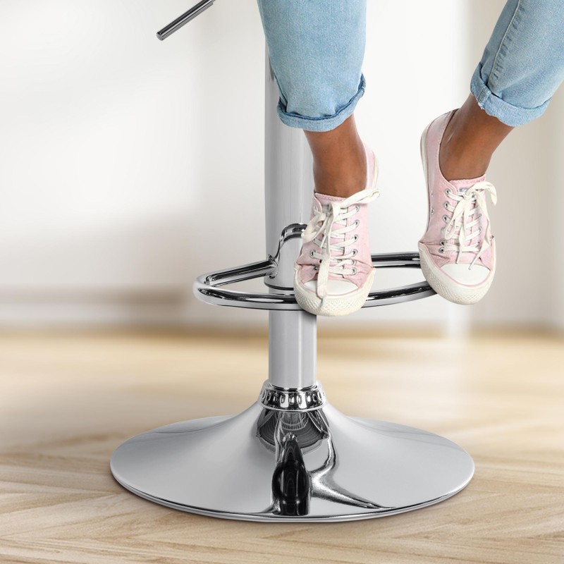 Taburete de bar Olinda de terciopelo cromado color crema