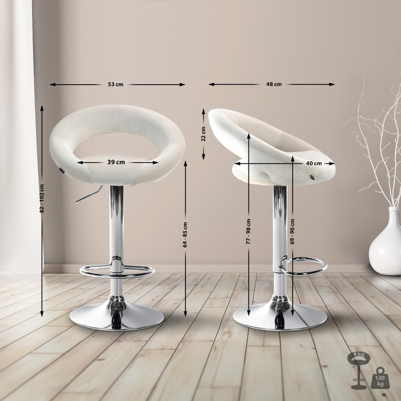 Taburete de bar Olinda de terciopelo cromado color crema